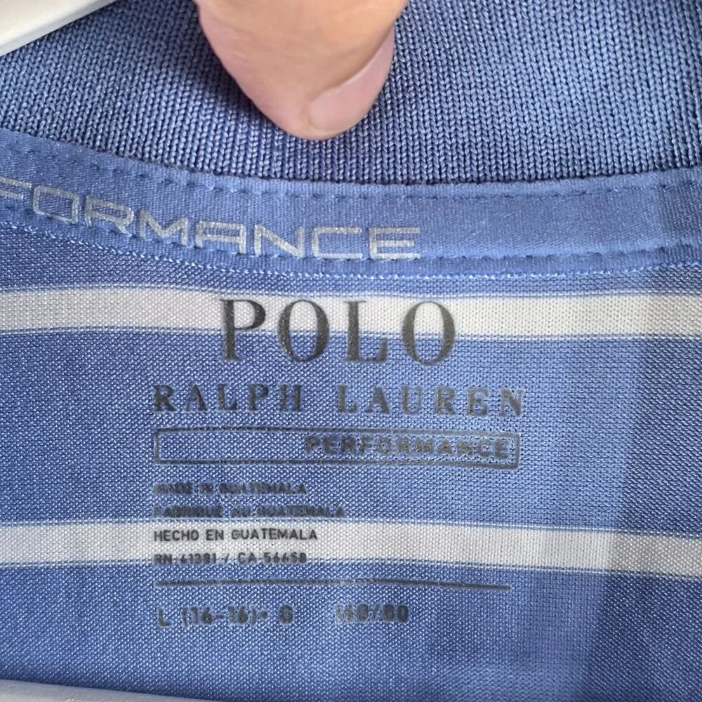 Ralph Lauren Boys Large Performance Polo Blue White Striped